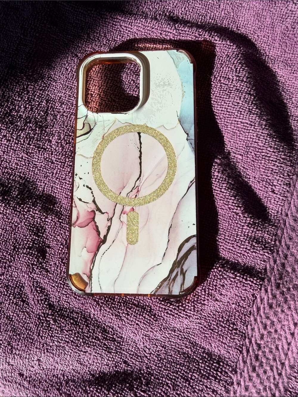 Pink Marble Glitter Ring Phone Case - Unbranded